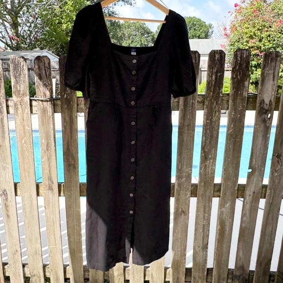 NWT Old Navy Linen-Blend Button-Front Black Midi Dress Size‎ M - Picture 6 of 14